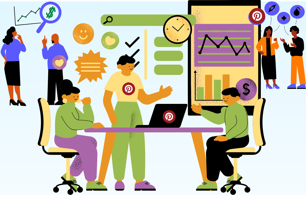multiple people in an office discussing how to monetize pinterest as an affiliate marketer